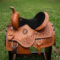 Silla de Montar Occidental de Cuero Duradera con Asiento Profundo y Cómodo para Paseos a Caballo, Entrenamiento en Rancho y Aventuras Ecuestres