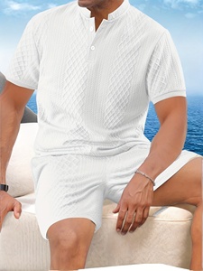 Conjunto de ropa informal moderna de verano para hombre, elegante combinación de camisa de manga corta y pantalones cortos, ligero y cómodo - Product Image 1