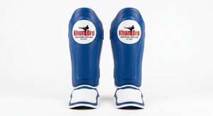 Protège-tibias bleus KhumBro en PU, rembourrés en EPE, fermeture auto-agrippante, légers, équipement de protection professionnel pour la boxe - Product Image 2