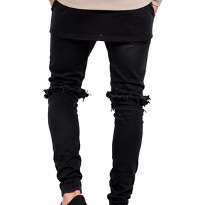 Jeans en denim déchiré pour hommes, coupe skinny extensible, en denim stretch, coupe ajustée sur mesure, en tissu denim premium pour hommes - Product Image 2