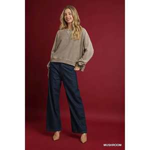 Sweat-shirt à capuche pour femme Umgee, en molleton French Terry, couleur champignon, taille S - Product Image 3