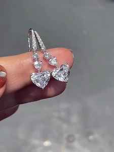 Moissanite Heart Cut Diamond Dangle <b>Drop</b> Earrings with 925 Silver Fine Romantic Jewelry for Womens Engagement Gift - Product Image 3