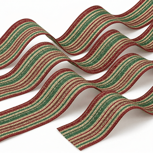 Cinta Jacquard Étnica de 50 mm de Neelkamal Industries, con Rayas Doradas, Rojas y Verdes, Tejida para Bordes de Sarees, Prendas, Lazos y Ropa Festiva - Product Image 5