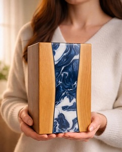 Ocean Wave Wooden Urn for Ashes – Blue White Resin Cremation Urn Ocean Wave Resin Cremation Urn Handmade Ocean Wave Wooden Urn - Product Image 4