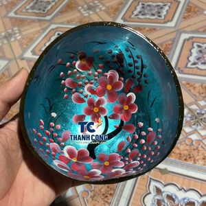 Bol en Coque de Noix de Coco Polie, Écologique, Motif Floral Rouge Vintage, Vaisselle de Cuisine, Meilleures Ventes, Prix Abordable, Vente en Gros - Product Image 1