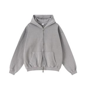 Men's <b>Zip</b>-Up <b>Hoodie</b> Black Casual Streetwear <b>Pocket</b> Regular Fit Fleece 100% Cotton Eco-Friendly Winter Wear Long 260g - Product Image 2