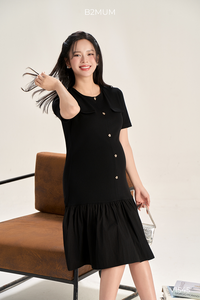 Vestido de Maternidad B2 MUM V1545 de Verano, Manga Corta, Tela Elástica Acanalada, Doble Capa, Dobladillo Cortavientos, Botones Florales Delicados - Product Image 6