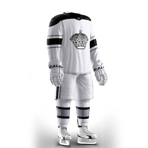 Uniforme de Hockey sobre Hielo Personalizado para Hombre, Jersey y Pantalones de Malla Sublimados en Blanco y Azul, Manga Larga, Transpirable y que Absorbe la Humedad - Product Image 3