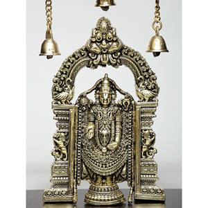Estatua extrafina de Tirupati Balaji de 9 "con marco de madera Venkateshvara para colgar en la pared en producto de escultura de latón - Product Image 1