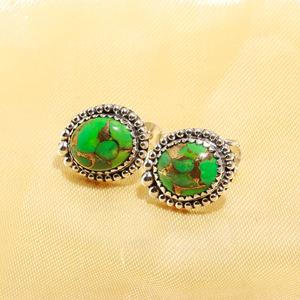 Fashionable Trendy Copper <b>Turquoise</b> Gemstone Sterling Silver Plated <b>Stud</b> <b>Earrings</b> for Women Engagement Jewelry - Product Image 2