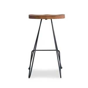 Upholstered Wooden Bar <b>Stool</b> Yellow Leather <b>Cushion</b> High Chair with Backrest for Restaurant Hotel Pub Cafe - Product Image 2