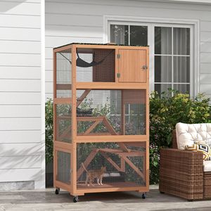 Orange Cat Enclosure House on Wheels with <b>Hammock</b> Outdoor Catio by Product Category Animal Cages - Product Image 2