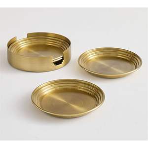 Juego de Posavasos de Metal Dorado Cepillado Hechos a Mano de Primera Calidad, Posavasos Resistentes de Acero Inoxidable/Latón con Estuche de Almacenamiento, Elegantes para Bodas - Product Image 1