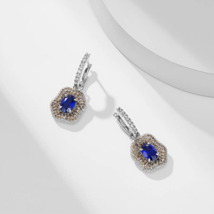 Boucles d'oreilles pendantes de luxe pour femmes en argent 925 avec saphir bleu et accents de diamants, plaquées rhodium, bijoux de soirée - Product Image 3