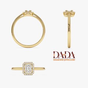 Bague minimaliste avec halo de diamants et grappe d'émeraudes pour femme, bague de fiançailles géométrique, bijoux de mariée élégants et minimalistes - Product Image 5