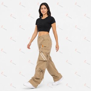 Pantalones Cargo de Mezclilla Personalizados para Mujer al por Mayor, Jeans Cargo Holgados de Cintura Alta para Mujer, Pierna Ancha, Estilo Vintage Lavado, Moda Urbana OEM - Product Image 4