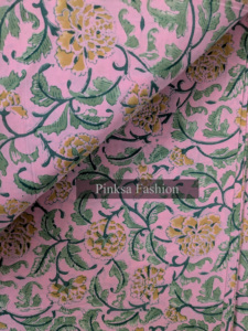 ผ้าฝ้ายพิมพ์ลายดอกไม้สีชมพูพรีเมียม 100% สำหรับชุดฤดูร้อนและงานควิลท์ ผลิตด้วยมือในอินเดีย - Product Image 4