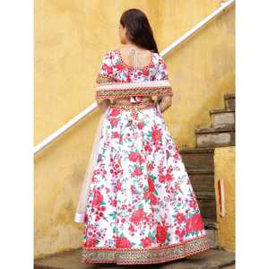 Seductor Off-White Floral Printed Art Silk Sangeet Wear Lehenga Choli - Product Image 1