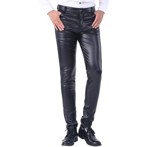 Customize Fashionable <b>Men's</b> Leather <b>Pants</b> Slim Fit Comfortable Casual Waterproof Autumn Zipper Fly Midweight Pockets - Product Image 6