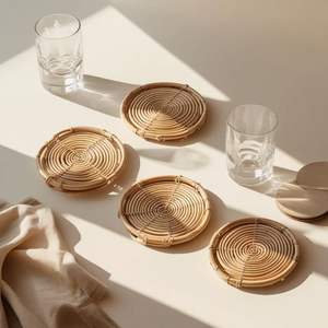 Organic Finished Rattan <b>Coaster</b> Perfect For Pairing With Linen Tablecloths And <b>Ceramic</b> Dishes By The Handmade Collection - Product Image 2