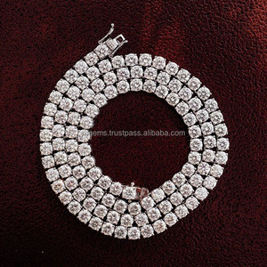 RB Gems Pass Hip Hop Iced 2.0mm-6.5mm Moissanite 925 Silver VVS Rose Gold Plated for Certified Rope <b>Chain</b> Necklace - Product Image 1
