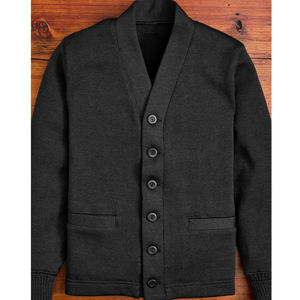Cárdigan Negro de Moda para Hombre, Cuello en V, Manga Larga, Tejido de Lana/Nailon, Transpirable, Antipilling, con Parches de Encaje, Ropa de Invierno - Product Image 1