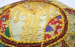 Almohada de suelo Cojín de suelo redondo bohemio Funda de cojín de meditación púrpura - Product Image 4