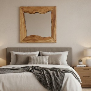 Miroir mural en bois Art Déco à motif géométrique pour la décoration de maison de luxe, accessoire de miroir suspendu en gros - Product Image 4