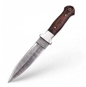 Custom Handcrafted Damascus Steel Outdoor <b>Craft</b> Utility <b>Tool</b> Symmetrical Dual Edge Steel Guard Rosewood Handle - Product Image 4