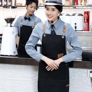 ผ้ากันเปื้อนหนังพร้อมสายหนังและกระเป๋าสำหรับพนักงานร้านอาหารบาร์ ชุดยูนิฟอร์มแบบ unisex - Product Image 4