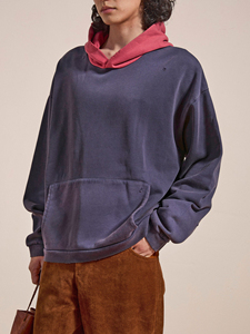 Sudadera con Capucha Extra Grande para Hombre, Azul Marino, Felpa Francesa, Manga Larga, Color Sólido, Estilo Otoñal, Corte Casual, Diseño con Bolsillos - Product Image 4