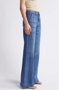 Premium Women Wide Leg Denim Jeans High Waisted Loose Fit Dark Blue Vintage Wash Soft Cotton Fabric Casual Daily Wear Pants - Product Image 4