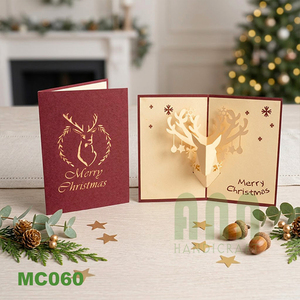 ANN HANDICRAFT MC060 Tarjetas de Invitación de Papel con Diseño de Ciervo en 3D, Cortadas con Láser, Estilo Pop-up, Hechas a Mano, Personalizadas para Navidad, Acabado Mate, Vietnam, 4 Colores - Product Image 1