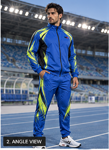 Custom Men Graphic Panel Windbreaker <b>Tracksuit</b> Royal Blue & <b>Neon</b> Yellow Athletic Breathable Regular Fit Wear Jogging Suit OEM - Product Image 2