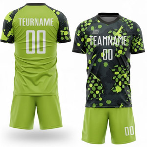 Conjunto de Uniforme de Fútbol Sublimado Personalizado, Patrón de Puntos Verdes y Negros, Manga Corta, Absorbe la Humedad, Unisex, para Adultos - Product Image 1