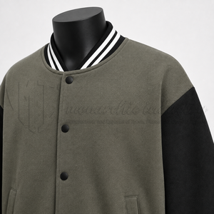 Chaqueta Varsity para Hombre en Color Verde Oliva con Bloques de Color, Mangas en Contraste, Botones a Presión, Letras en PU, para Otoño - Product Image 6