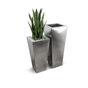 Ensemble de jardinières carrées modernes en acier inoxydable, finition brossée, écologiques, avec trou de drainage pour usage intérieur/extérieur, durables, pour fleurs et plantes - Product Image 1