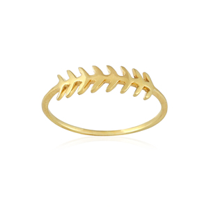 Anillo de Espina de Pescado Dorado |   Anillo Apilable de Plata de Ley 925 Chapado en Oro de 18K con Diseño de Esqueleto de Pez, Joyería Costera - Product Image 2