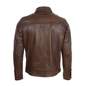เสื้อแจ็คเก็ตหนังสีน้ำตาลช็อกโกแลตสำหรับผู้ชายสไตล์ไบค์เกอร์ - Product Image 2