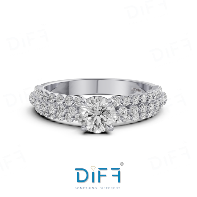 DIFF Brand Women's Classic Brilliant Cut Lab Grown Diamond Luxury Engagement Anniversary Wedding Ring PT950 Platinum Plated IGI