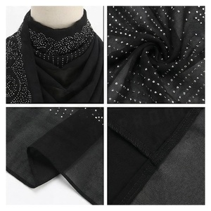 Elegante Hiyab Negro de Seda con Estampado Digital, Pañuelo Largo para Mujer, Accesorio de Moda Musulmana, Multifuncional, para Todas las Temporadas - Product Image 4