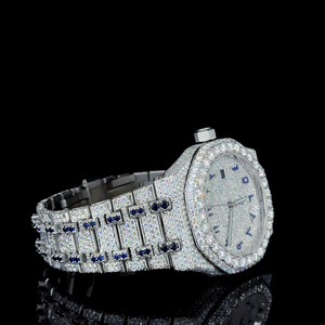 Reloj de lujo unisex de 41 mm con incrustaciones de moissanita estilo hip hop para hombre, con esfera dorada con diamantes y brazalete premium moderno. - Product Image 3