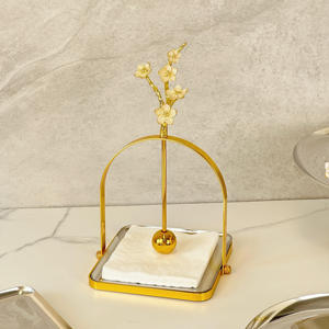 Premium Stainless Steel Tabletop Paper Towel Organizer Featuring Decorative Golden Floral Stem <b>Weighted</b> <b>Ball</b> For Table - Product Image 1