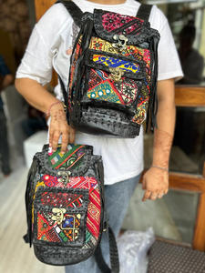 Nuevo estilo bohemio occidental Vintage hecho a mano Jacquard cuero borla mochilas mano puntada Klim cuero genuino estilo indio mochila - Product Image 4