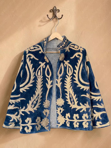 Veste bomber en velours Suzani réversible, brodée à la main, style bohème vintage, courte, automne-hiver, coton, vêtements ethniques, motif floral - Product Image 1