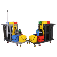 Chariot de ménage multifonctionnel robuste à 4 roues pivotantes, structure en acier, semi-fermé, 3 étagères, capacité de 200 lb, bac supérieur de 8 L