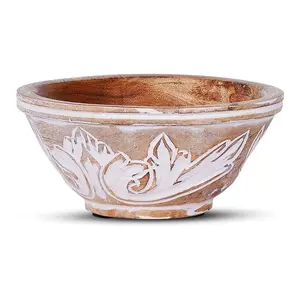 优质芒果木圆形水果碗木制雕刻装饰沙拉碗乡村农家装饰碗制造商