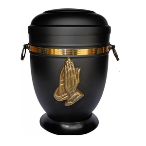 โกศบรรจุอัฐิโลหะสีเทาแบบตอกลายสำหรับผู้ใหญ่ พร้อมสัญลักษณ์มือสวดมนต์ทองเหลือง ภาชนะใส่เถ้าศพสำหรับงานศพคริสเตียน ขายส่ง - Product Image 4