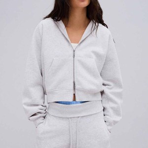Ensemble de survêtement décontracté gris à capuche zippé pour femme, coupe ample, deux pièces, manches longues, couleur unie, toutes saisons, vêtements de sport - Product Image 5