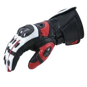 Guantes de Motocicleta de Cuero Completos, Negros, Rojos y Blancos, con Cierre de Cremallera, para Hombre, para Ciclismo y Conducción en Verano - Product Image 3